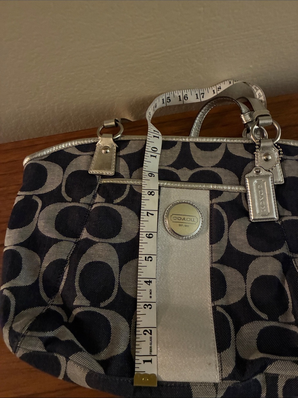 COACH Navy Signature Denim Canvas Tote with Silver Accents - Picture 8 of 8